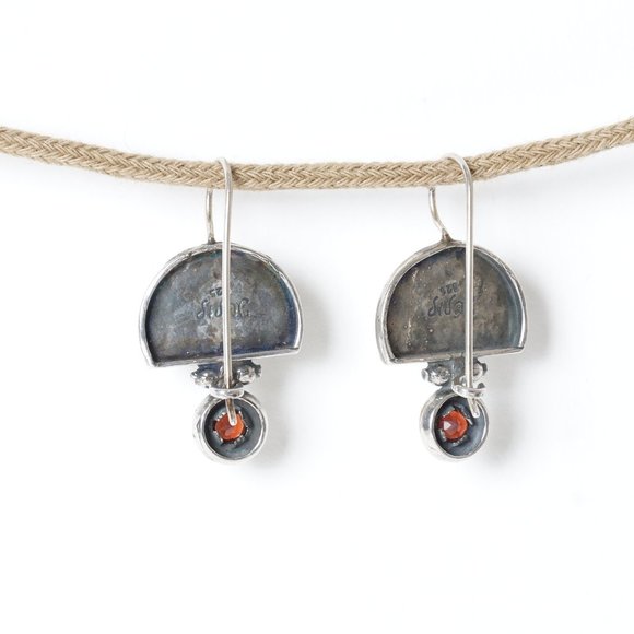 Designer Silver Earrings with Garnets - Picture 3 of 4